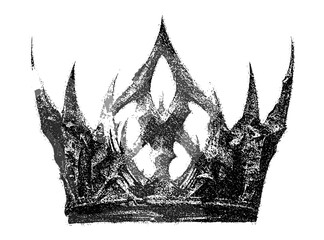 Dark gothic crown, vintage stipple photocopy effect, retro grainy texture, collage element, vector illustration, grunge psychedelic surreal poster, tattoo design, 90s aesthetic, alternative art.