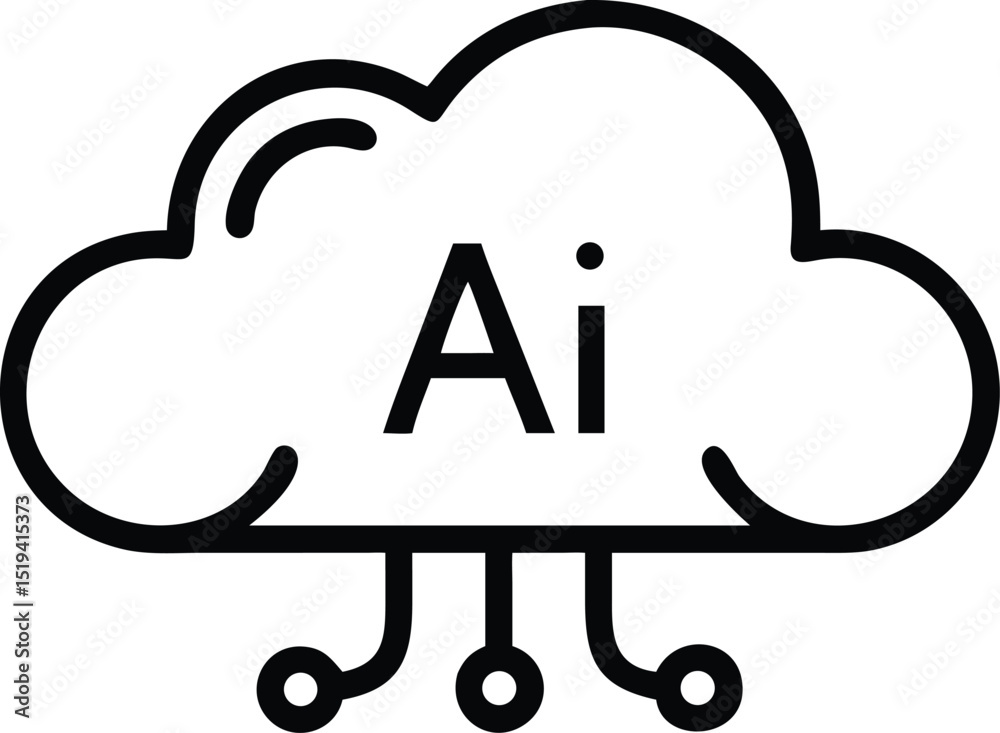 Poster outline ai cloud computing technology icon for machine learning and neural network solutions design