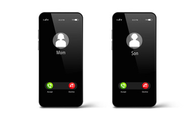 Incoming call on smartphone screen. Incoming calls from mother and son. Call service.