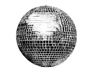 Grunge punk disco ball with halftone stipple effect, gothic surreal banner, vintage photocopy style, vector illustration, collage art, alternative culture, edgy pattern, underground aesthetics.
