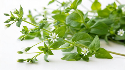 Herbal medicine plant Stellaria media or Common chickweed on white or transparent background