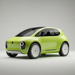 Futuristic compact green electric car with sleek design, eco-friendly vehicle, modern city car, innovative transportation, smart mobility, eco car concept