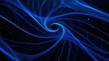 Abstract swirling vortex of luminous blue lines on a dark background creating a dynamic sense of motion and depth