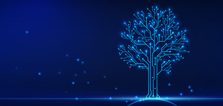 Design a tree in the style of microchip technology. Technology graphic design background. Vector illustration. Vector Abstract technology.