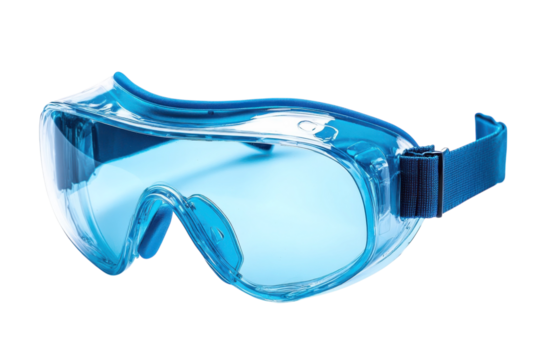 Blue safety goggles closeup
