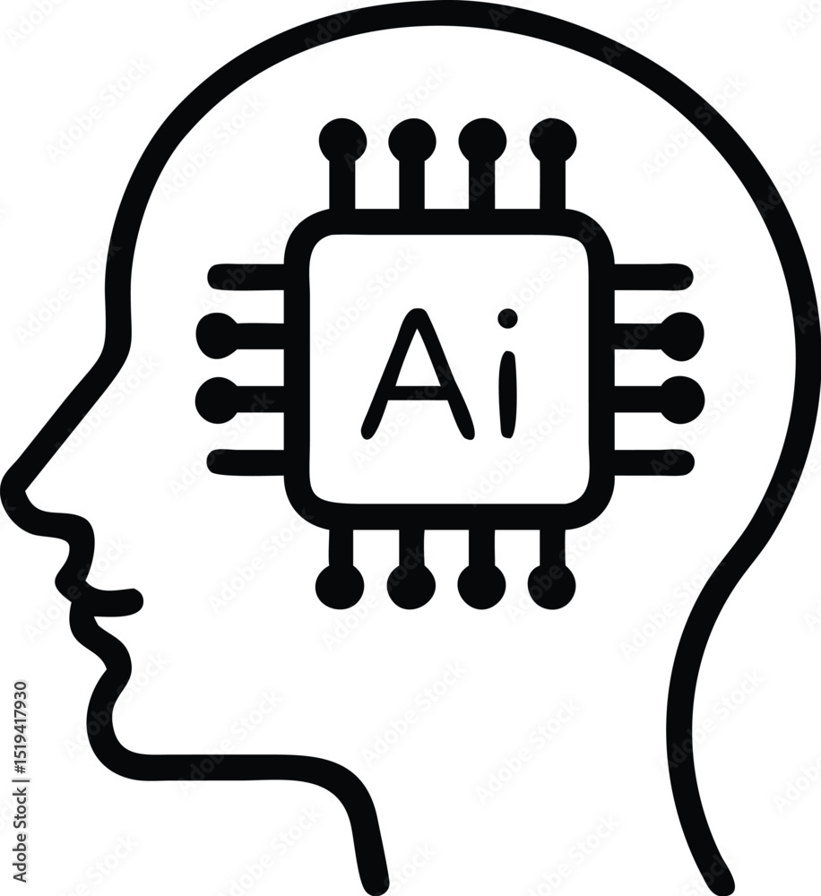 Poster artificial intelligence ai brain head vector icon for machine learning and neural network concept de