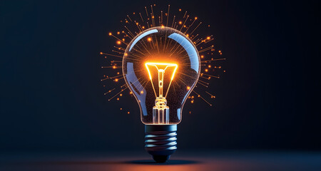 Illuminated lightbulb depicting idea generation and innovation in digital technologies and business concepts on a dark background