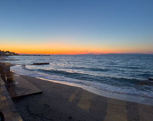 sunset on the beach On the island of Chalkidiki in Greece 