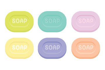 Set of cartoon vector illustration of bar soap with pastel color vector illustration. Suitable for clip art, stickers, flat design illustration, etc