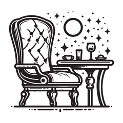 Outline Style Chair Silhouette – Vector Furniture Illustration Isolated on White Background