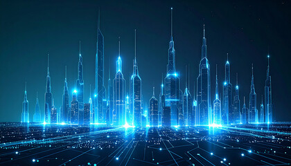 Fototapeta premium サイバー空間に浮かぶデジタル都市の未来風景