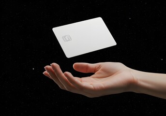 Close-Up of Blank Credit Card Mockup in Hand with Space-Inspired Backdrop