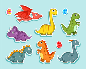 cute colorful dinosaur sticker collection