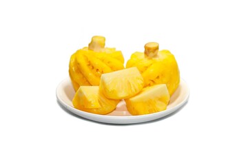 Pictures pineapple slices served on white background in isolated concept.