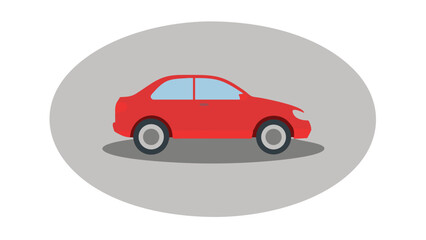 Fototapeta premium Red compact car in a circular spot on a gray background, featuring a sleek, modern design