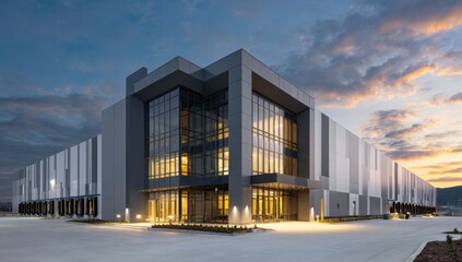 Obraz premium Modern industrial building architecture at dusk