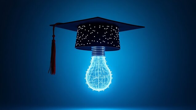 Education and innovation concept graduation cap with light bulb idea - Powered by Adobe
