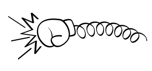 Box gloves. Boxing gloves icon. Boxing glove hang on spring or spiral springs. Fight concept. Sport, kickboxing, fighter symbol. Cartoon line hands. A pair of boxing gloves. Surprise idea.