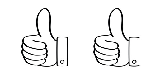 Cartoon thumbs up. Do and Don't or like and dislike symbols. Yes and no button with thumbs up and thumbs down. Gesture hand drawn