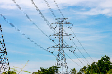 Pictures of High voltage electric pole with concept industry of electric power.