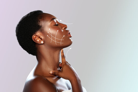 Skin treatment demonstration on a woman showcasing facial contouring techniques and skincare