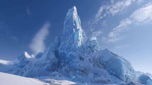 Towering Ice Mountain Under Clear Blue Sky