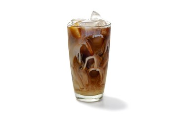 Ice latte coffee served on white background with isolated photo style.