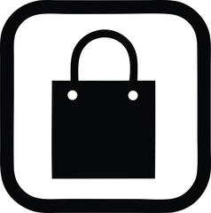 Simple black shopping bag icon within a bold square frame
