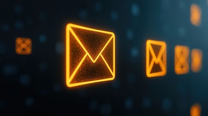 Fototapeta premium Bright Orange Email Icons on Dark Background for Digital Communication and Messaging Concept