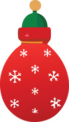 Red christmas ornament with green hat and snowflakes