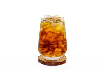 Americano ice coffee serving on white background with isolated style.