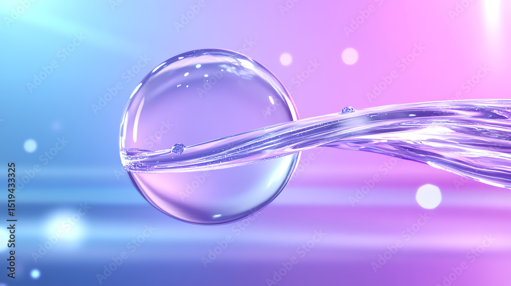 Poster A close-up image of a vibrant bubble floating on colorful waves of liquid, creating an enchanting and dynamic visual.
