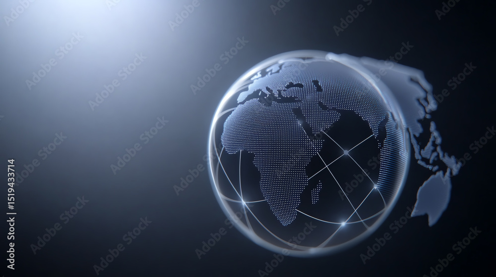 Poster A futuristic globe symbolizing global connectivity through technology, enhanced by digital networks and illuminated elements.