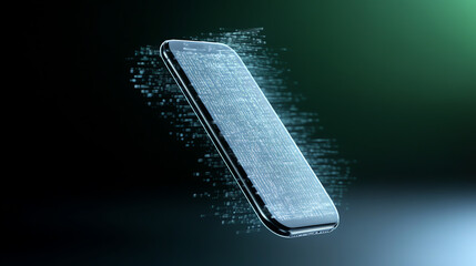 A futuristic smartphone floating in digital space, showcasing advanced technology and innovation with a sleek design.