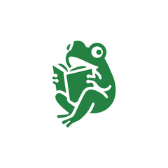Funny green cartoon frog on a white background