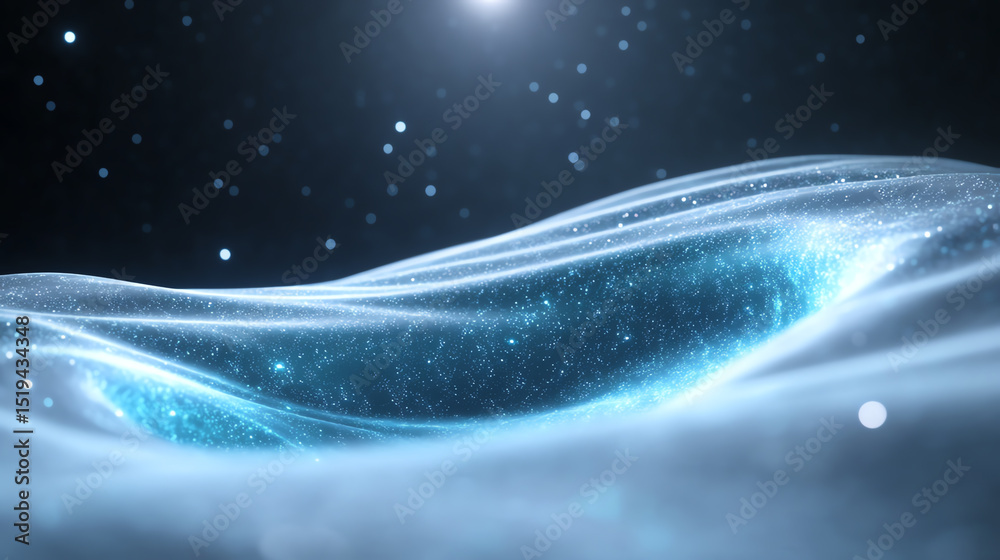 Poster A mesmerizing wave of glowing particles symbolizes the wonders of the universe, creating an ethereal atmosphere of mystery.