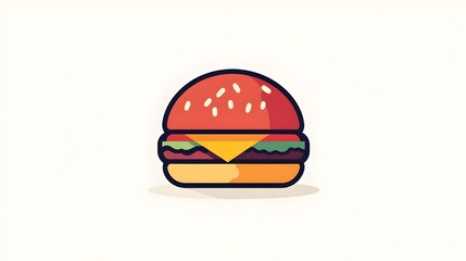 Fototapeta premium Fast food logo with a juicy hamburger, motion lines, and vibrant colors. Represents speed, flavor, and convenience for burger joints, food trucks, or delivery services. Playful and appetizing to attra