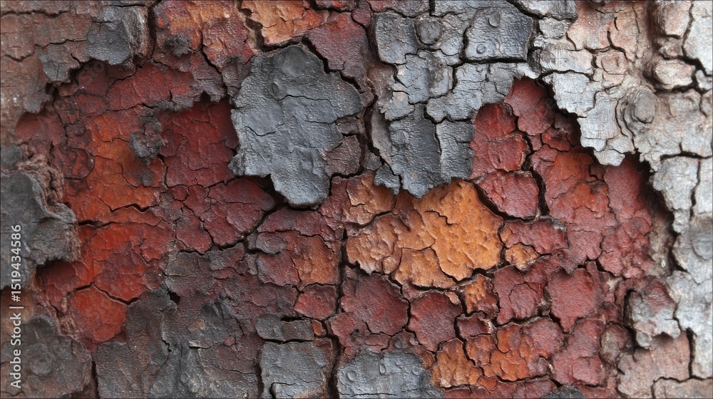 Poster intricate layers of bark showcase a harmonious blend of reds, grays, and browns. the cracks and text