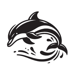 Outline Style Dolphin Silhouette Vector – Isolated on White Background