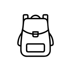 Stylish black outline backpack symbol for travel and school activities on a white background