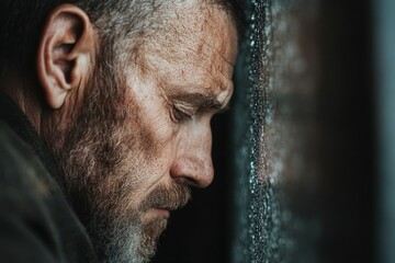 Obraz premium Man praying deeply in solitude, spiritual connection through faith and meditation