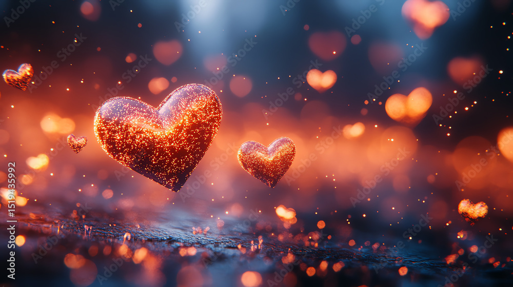 Aufkleber a stunning visual of sparkling hearts glowing against a dark background, symbolizing love and connec