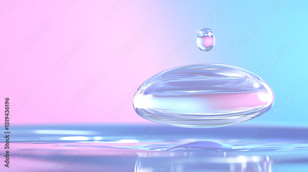 Poster A tranquil water droplet captured in a serene, minimalist setting with a soft gradient background, reflecting peace and purity.