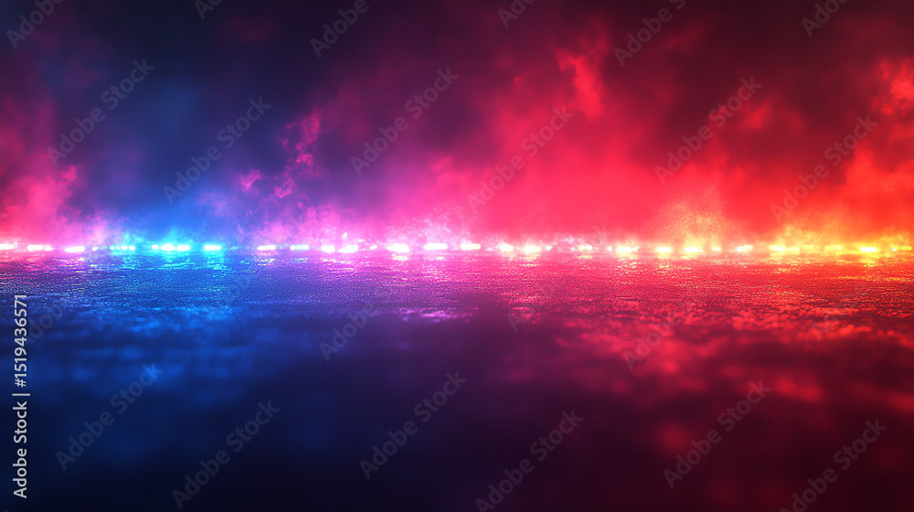 Poster A vibrant display of red and blue lights creating an atmospheric scene, perfect for capturing attention and conveying urgency.