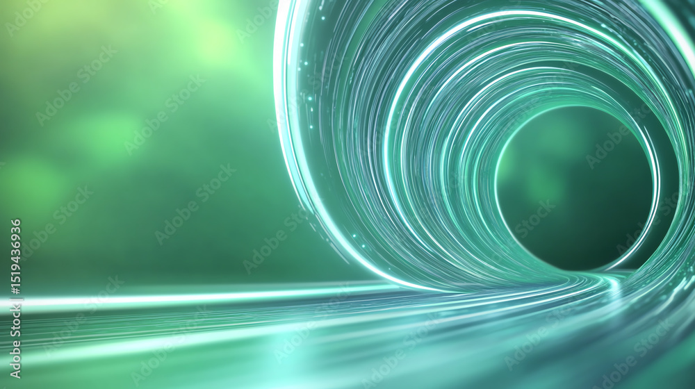 Poster Abstract futuristic tunnel with glowing light effects, conveying a sense of movement and depth in a digital landscape.