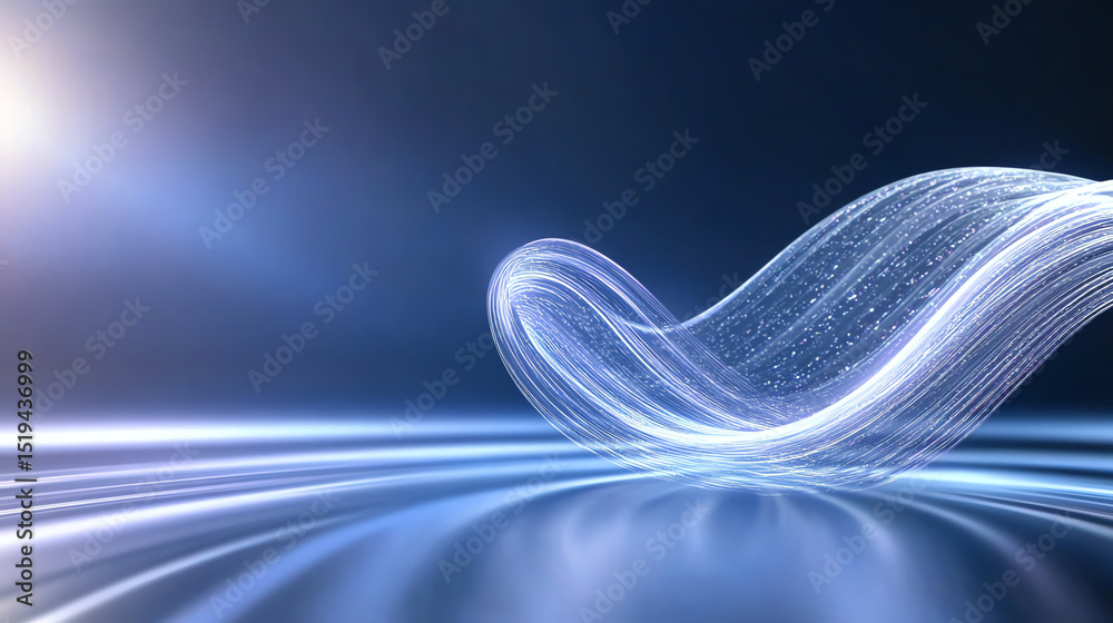 Poster Abstract glowing wave with smooth light trails, representing innovation and modern technology in a digital landscape.