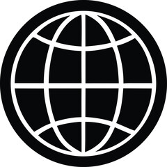 Simple black and white globe icon representing global connectivity