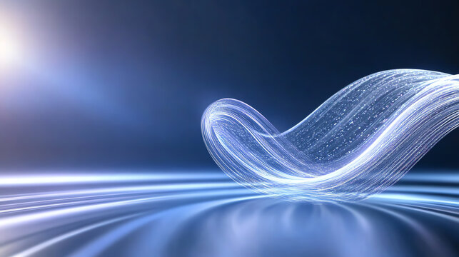 Abstract glowing wave with smooth light trails, representing innovation and modern technology in a digital landscape.