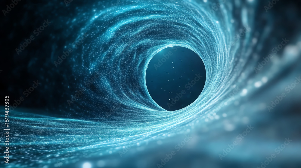 Poster An abstract portrayal of a swirling blue vortex, representing the mysteries of space and time in a captivating visual narrative.
