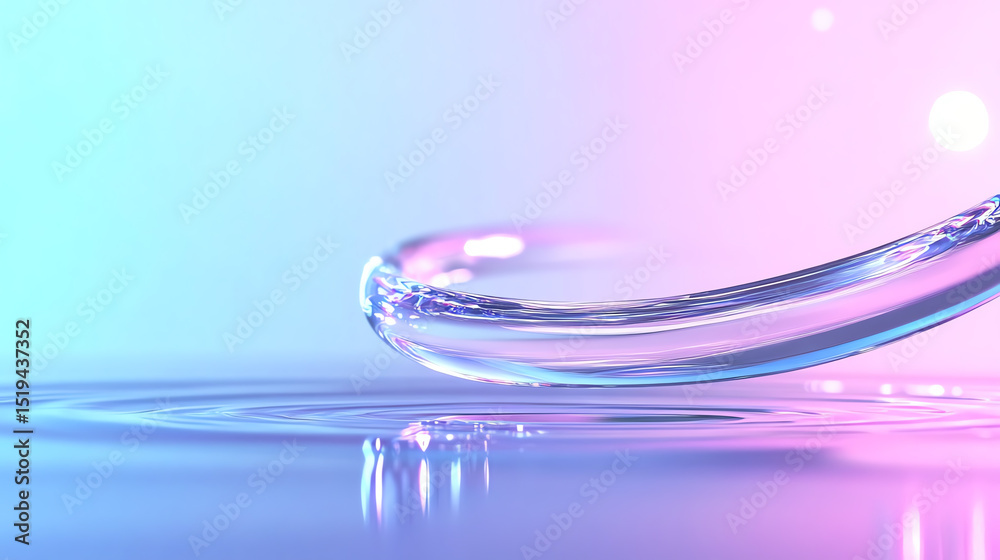 Poster an artistic depiction of a water droplet reflecting soft pastel colors, creating a serene and calmin